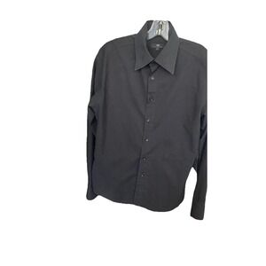 BC Collection Mens Long Sleeve Button Down Shirt Black Textured Wave Pattern L